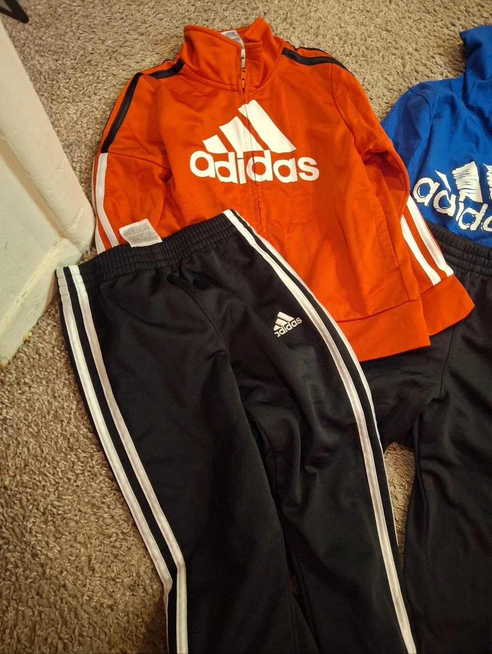 Cute Adidas Kids Black/Blue/Red Joggers & Track Pants with White Stripe Accents